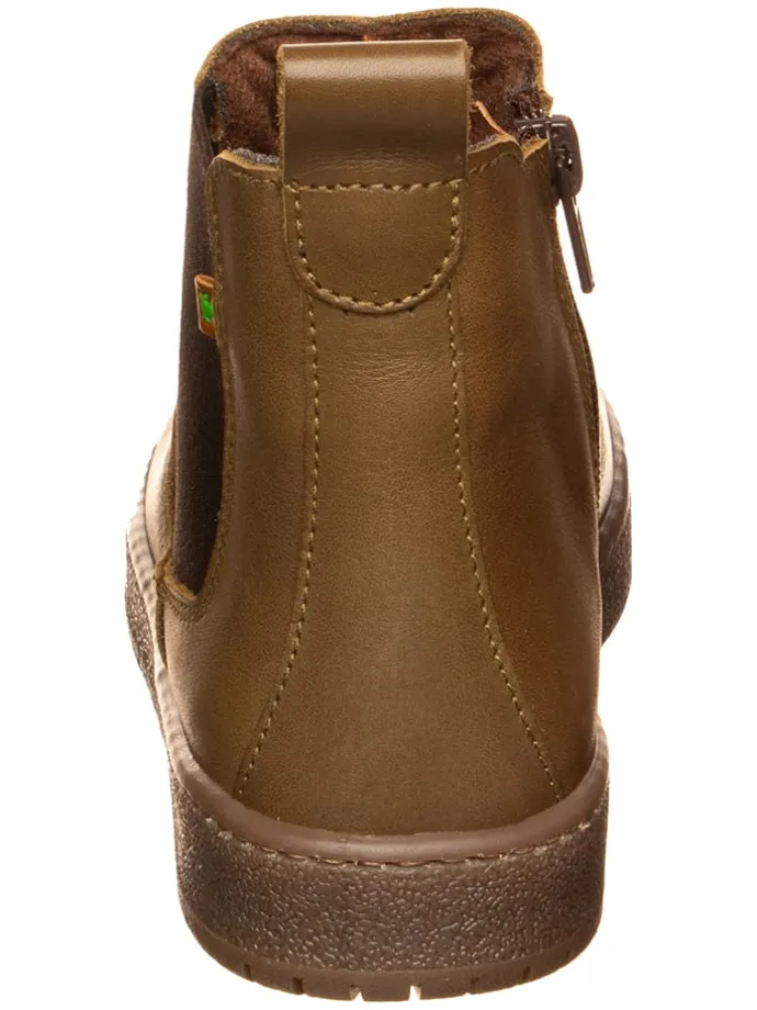 Leder Chelsea-Boots in Oliv