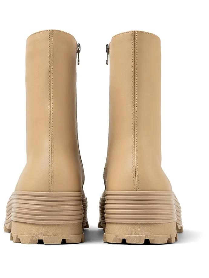 Leder-Ankle-Boots in Beige