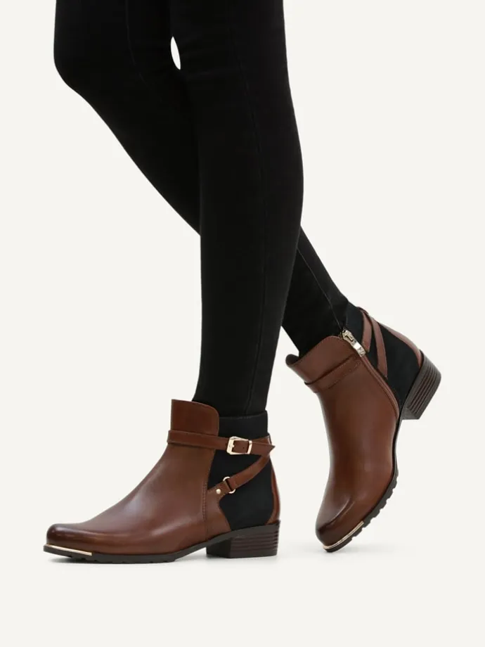 Leder-Ankle-Boots in Hellbraun