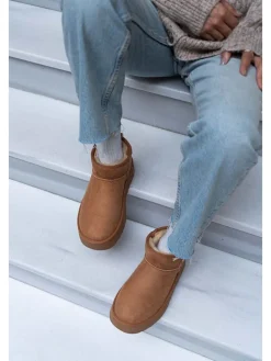 Leder-Ankle-Boots in Hellbraun