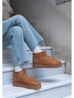 Leder-Ankle-Boots in Hellbraun