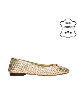 Leder-Ballerinas in Beige