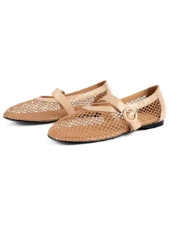Leder-Ballerinas in Beige