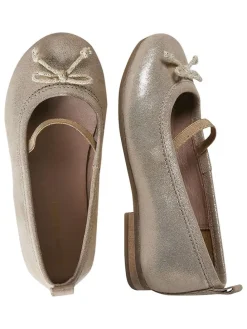 Leder-Ballerinas in Beige/ Gold