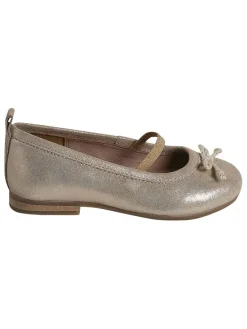 Leder-Ballerinas in Beige/ Gold