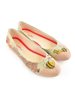 Leder-Ballerinas in Beige/ Bunt
