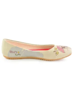 Leder-Ballerinas in Beige/ Bunt
