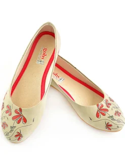 Leder-Ballerinas in Beige/ Rot
