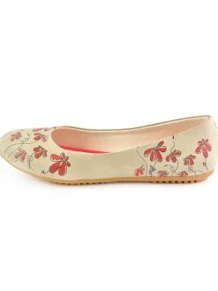 Leder-Ballerinas in Beige/ Rot