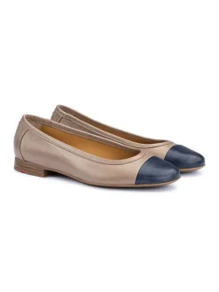 Leder-Ballerinas in Beige/ Dunkelblau