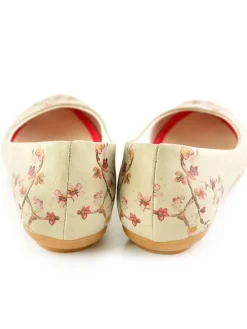 Leder-Ballerinas in Beige/ Rot