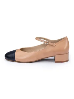 Leder-Ballerinas in Beige/ Dunkelblau
