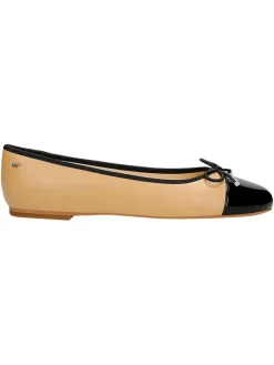 Leder-Ballerinas in Beige/ Schwarz