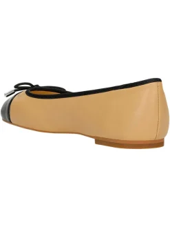 Leder-Ballerinas in Beige/ Schwarz