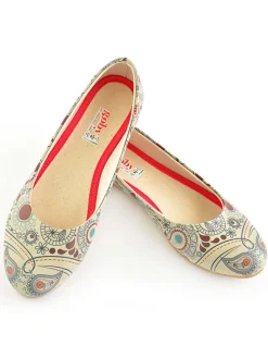 Leder-Ballerinas in Bunt/ Beige