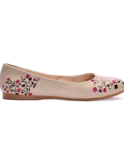 Leder-Ballerinas in Creme/ Pink