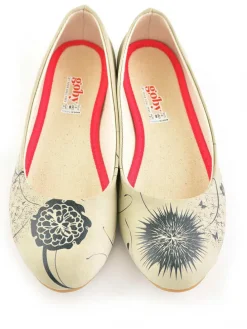 Leder-Ballerinas in Creme/ Schwarz