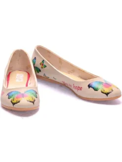 Leder-Ballerinas in Creme/ Bunt