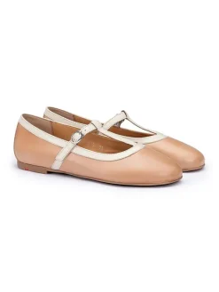 Leder-Ballerinas in Hellbraun/ Beige