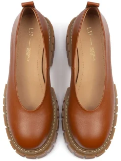 Leder-Ballerinas in Hellbraun