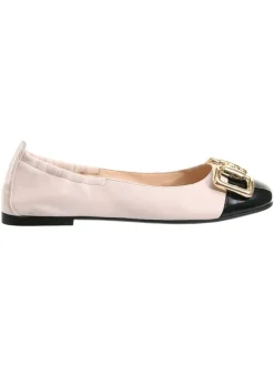 Leder-Ballerinas in Rosa/ Schwarz