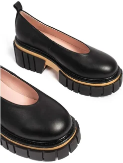 Leder-Ballerinas in Schwarz/ Hellbraun