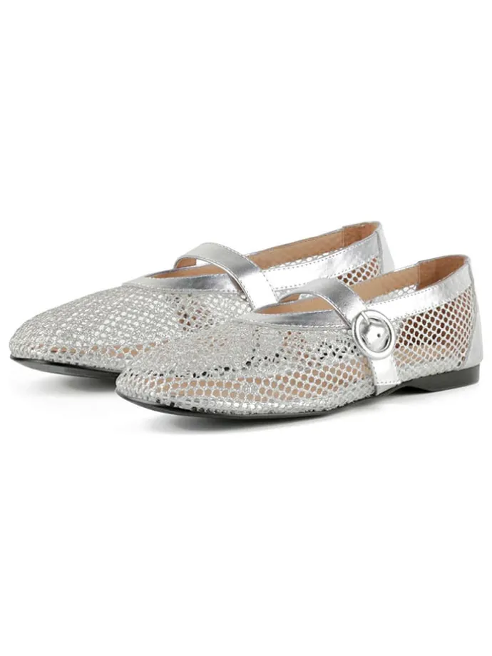 Leder-Ballerinas in Silber