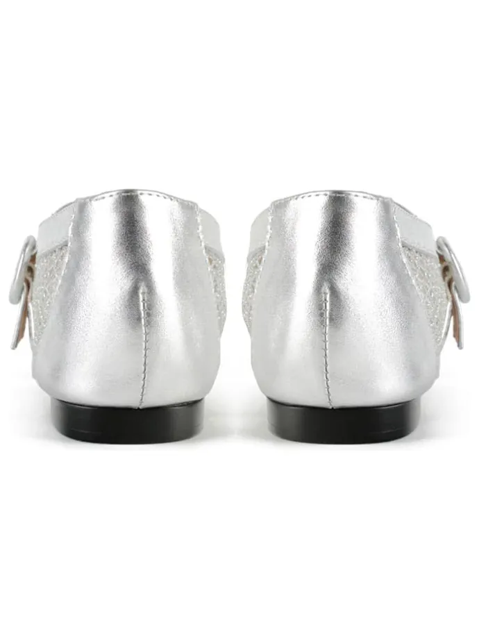 Leder-Ballerinas in Silber