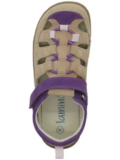 Leder-Barfuß-Halbsandalen in Lila/ Beige