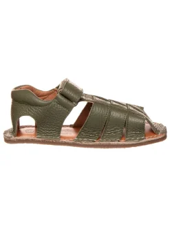 Leder-Barfußsandalen in Khaki