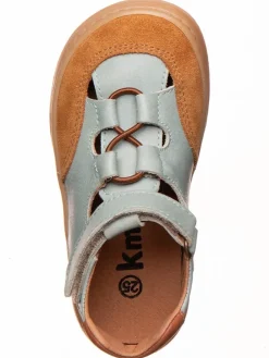 Leder-Barfußschuhe in Hellbraun/ Hellblau