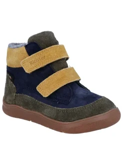 Leder-Barfußschuhe "Samy" in Dunkelblau/ Gelb/ Khaki