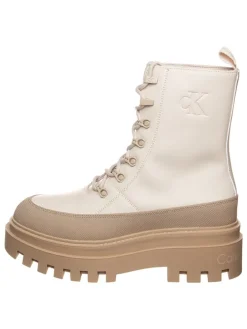 Leder-Boots in Beige/ Creme