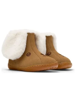 Leder-Boots in Hellbraun/ Creme