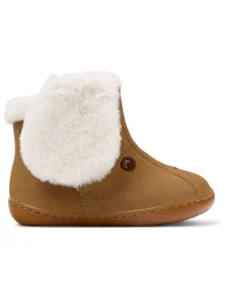 Leder-Boots in Hellbraun/ Creme