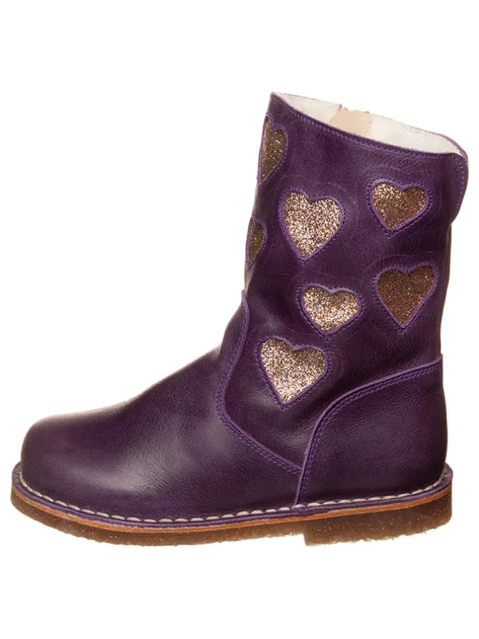 Leder-Boots in Lila/ Gold