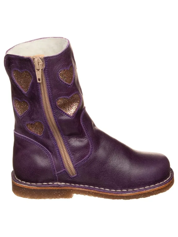 Leder-Boots in Lila/ Gold