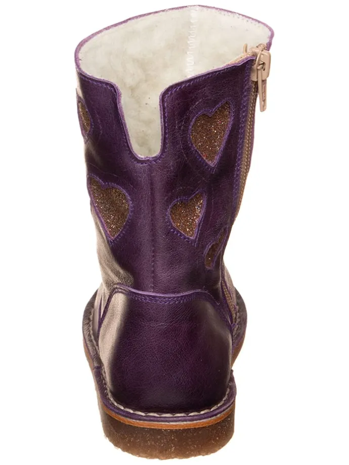 Leder-Boots in Lila/ Gold