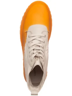 Leder-Boots in Orange/ Beige