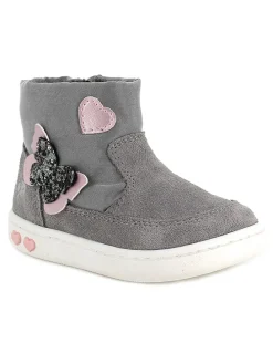 Leder-Boots in Rosa/ Grau