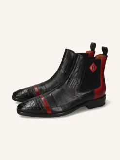 Leder-Chelsea-Boots "Elvis 12" in Schwarz/ Rot