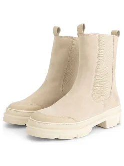 Leder-Chelsea-Boots in Beige