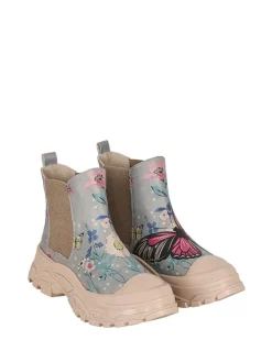 Leder-Chelsea-Boots in Beige/ Hellbalu/ Bunt