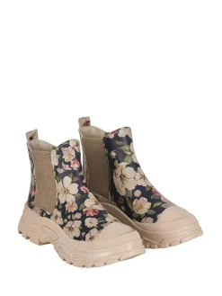 Leder-Chelsea-Boots in Beige/ Dunkelblau/ Bunt