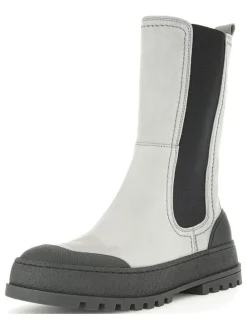 Leder-Chelsea-Boots in Hellgrau/ Schwarz