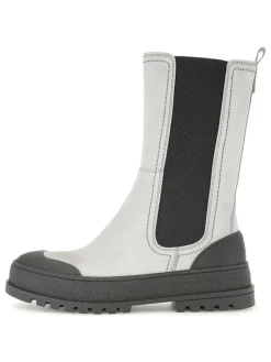 Leder-Chelsea-Boots in Hellgrau/ Schwarz