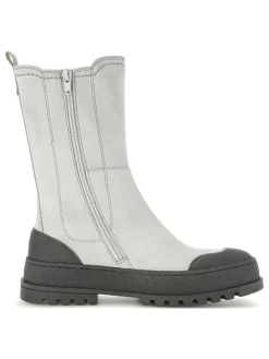 Leder-Chelsea-Boots in Hellgrau/ Schwarz