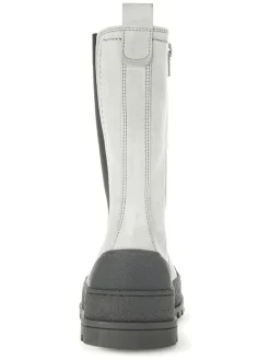 Leder-Chelsea-Boots in Hellgrau/ Schwarz