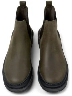 Leder-Chelsea-Boots in Khaki/ Schwarz