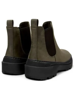 Leder-Chelsea-Boots in Khaki/ Schwarz